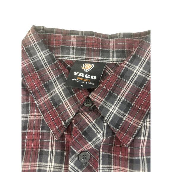 Vargo Mens Plaid Shirt Red Gray Flannel Button Up Casual Medium Western Travel - Picture 3 of 8